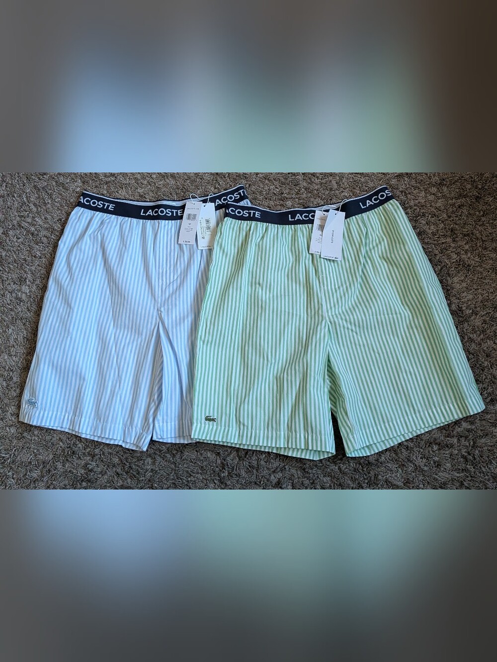 NWT Lacoste Blue & Green White Striped Cotton Sleepwear Lounge Shorts Men's M